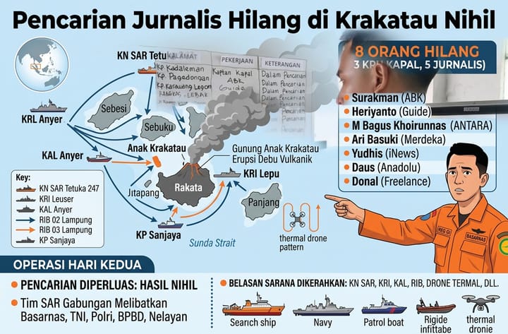 Tim SAR: Pencarian 5 Jurnalis Hilang di Krakatau Masih Nihil