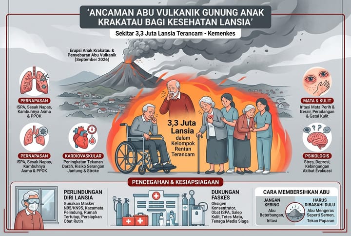 3,3 Juta Lansia Terancam Abu Anak Krakatau